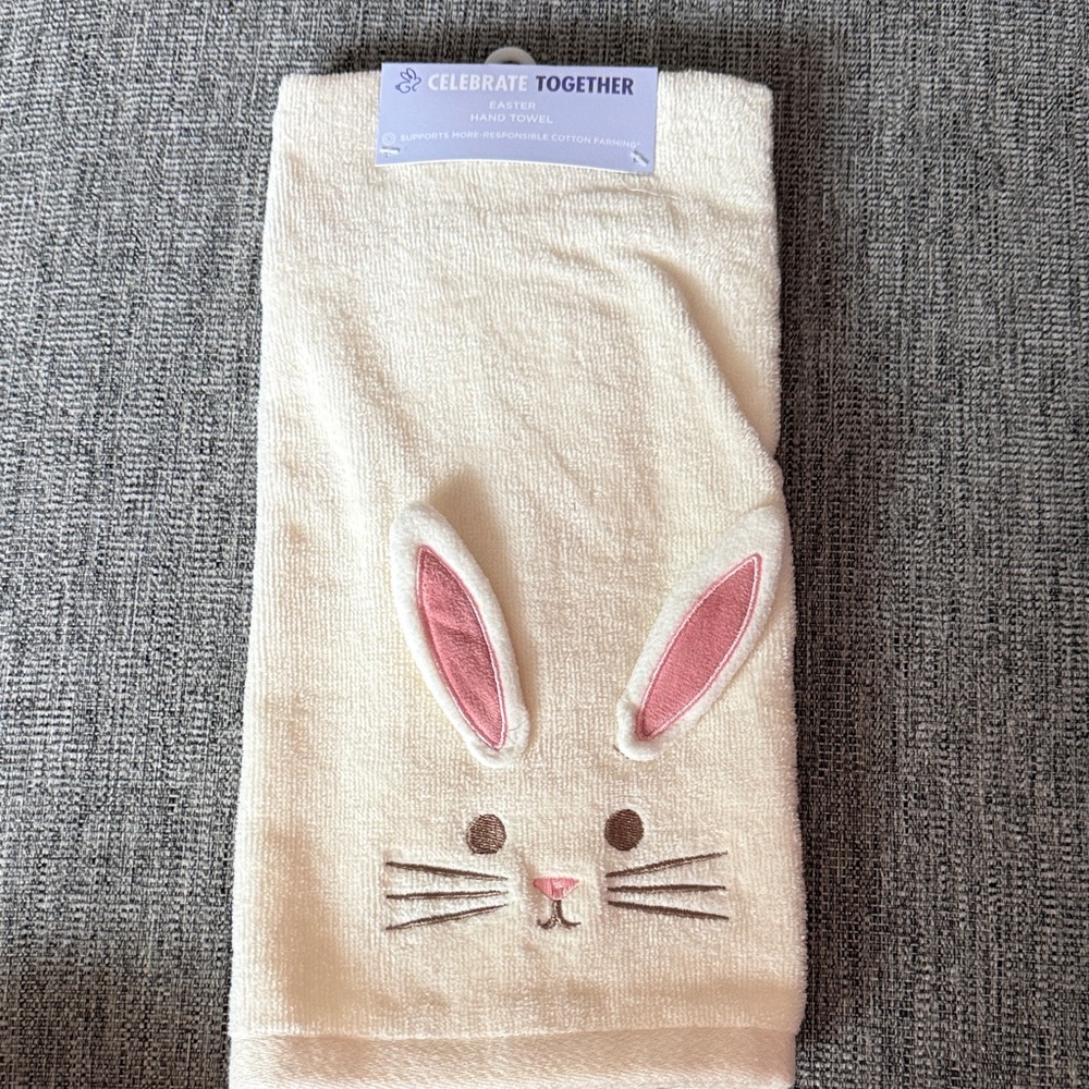 Celebrate Together White Bunny Hand Towel NWT